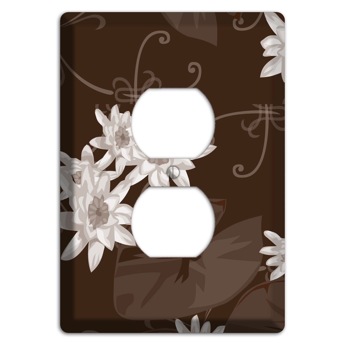 Brown with White Blooms Duplex Outlet Wallplate