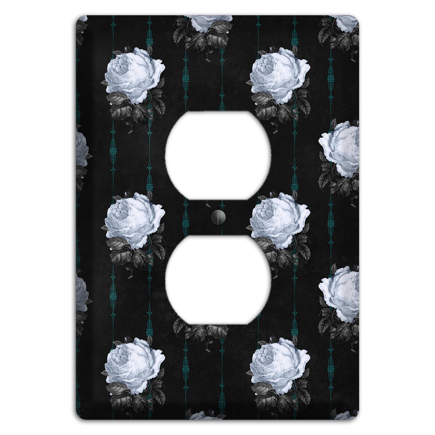 Dramatic Floral Black Duplex Outlet Wallplate