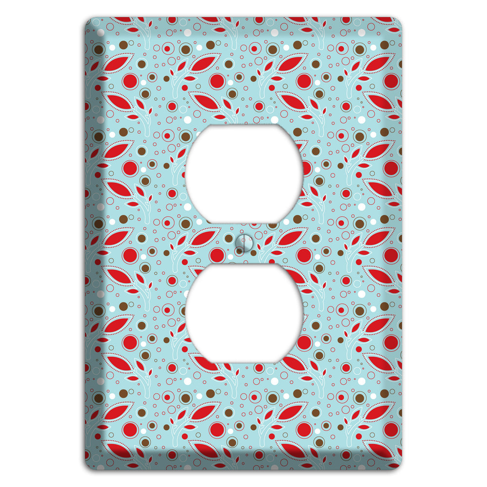 Dusty Blue with Red and Brown Retro Sprig Duplex Outlet Wallplate
