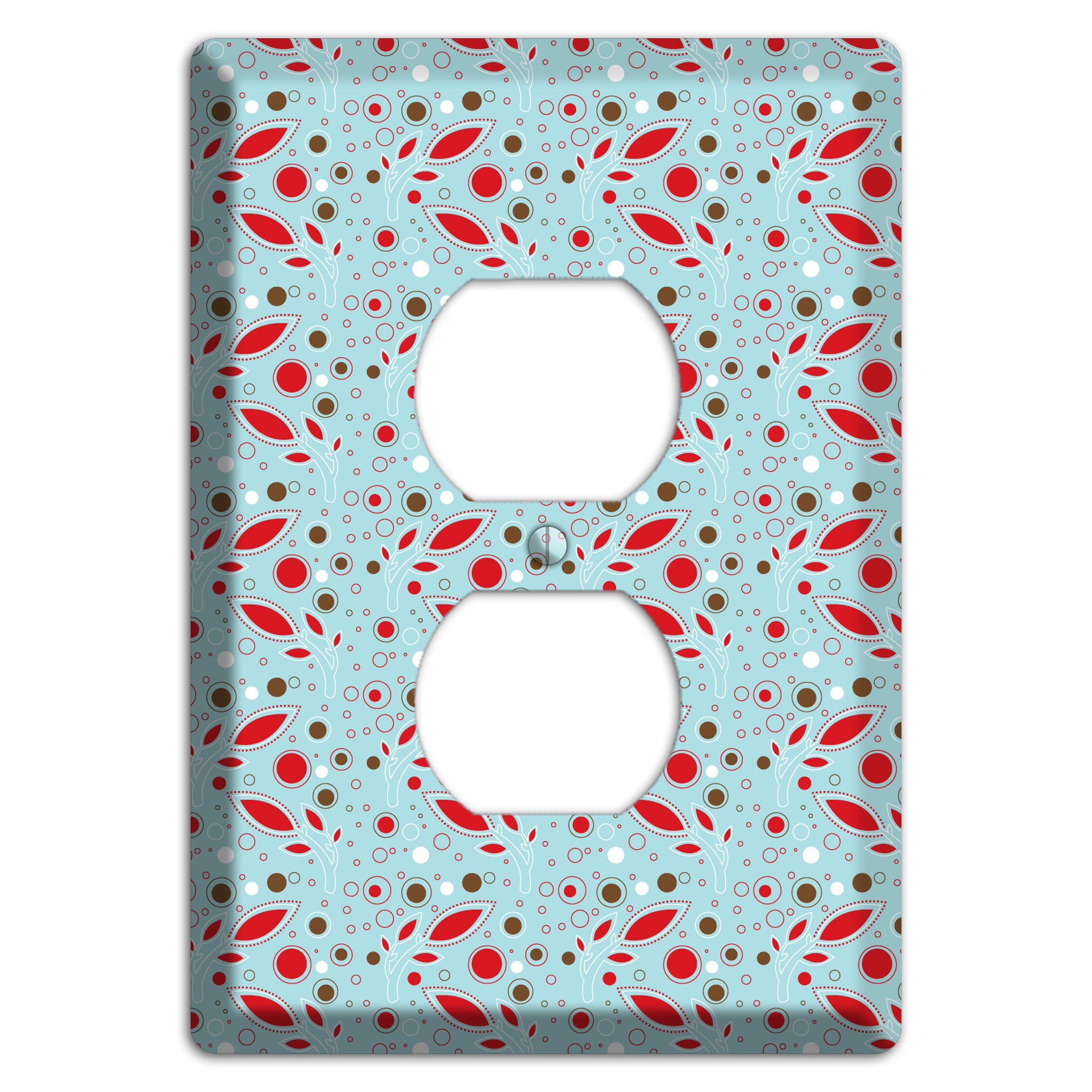 Dusty Blue with Red and Brown Retro Sprig Duplex Outlet Wallplate