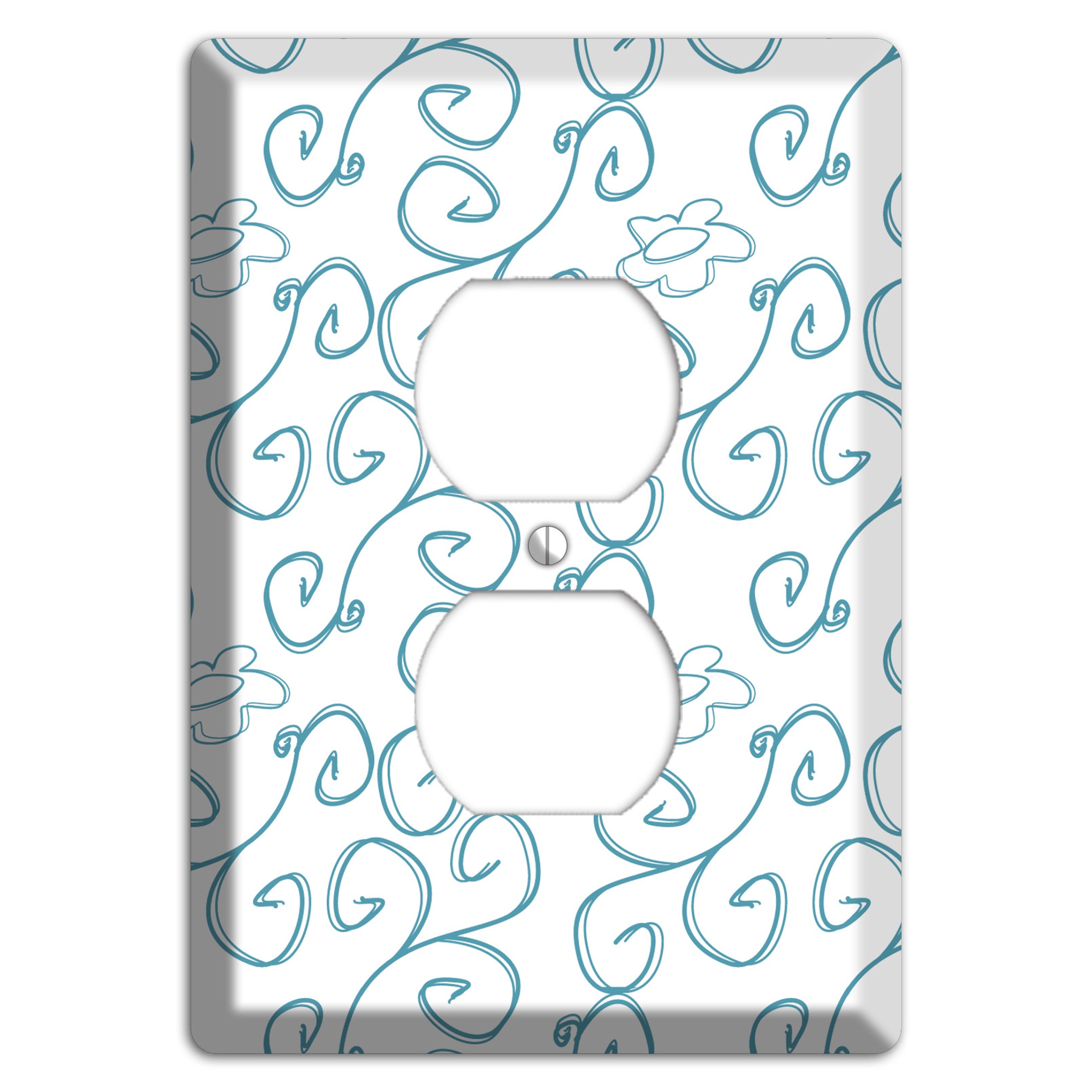Blue Scroll Flower Contour Duplex Outlet Wallplate