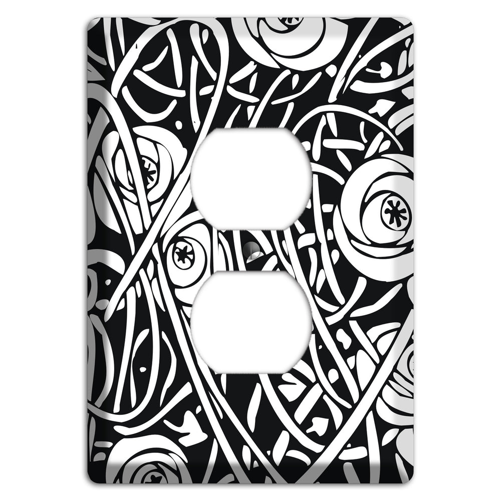 Black and White Deco Floral Duplex Outlet Wallplate