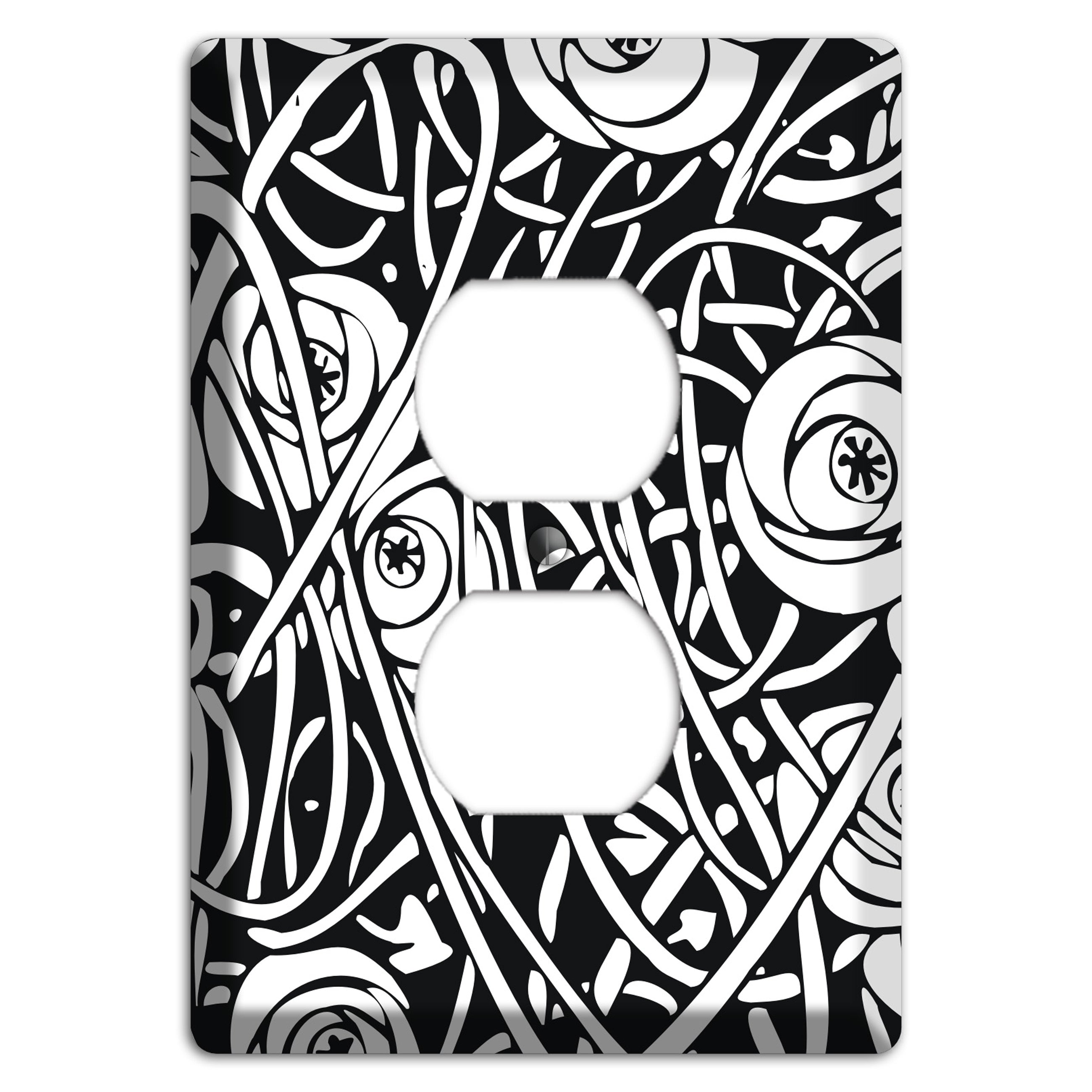 Black and White Deco Floral Duplex Outlet Wallplate