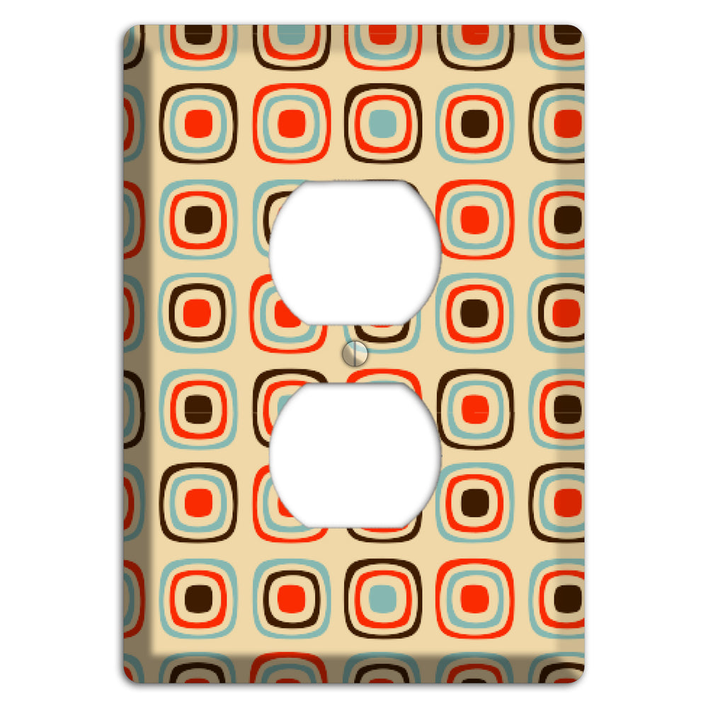 Multi Coral Dusty Blue and Brown Retro Squares Duplex Outlet Wallplate