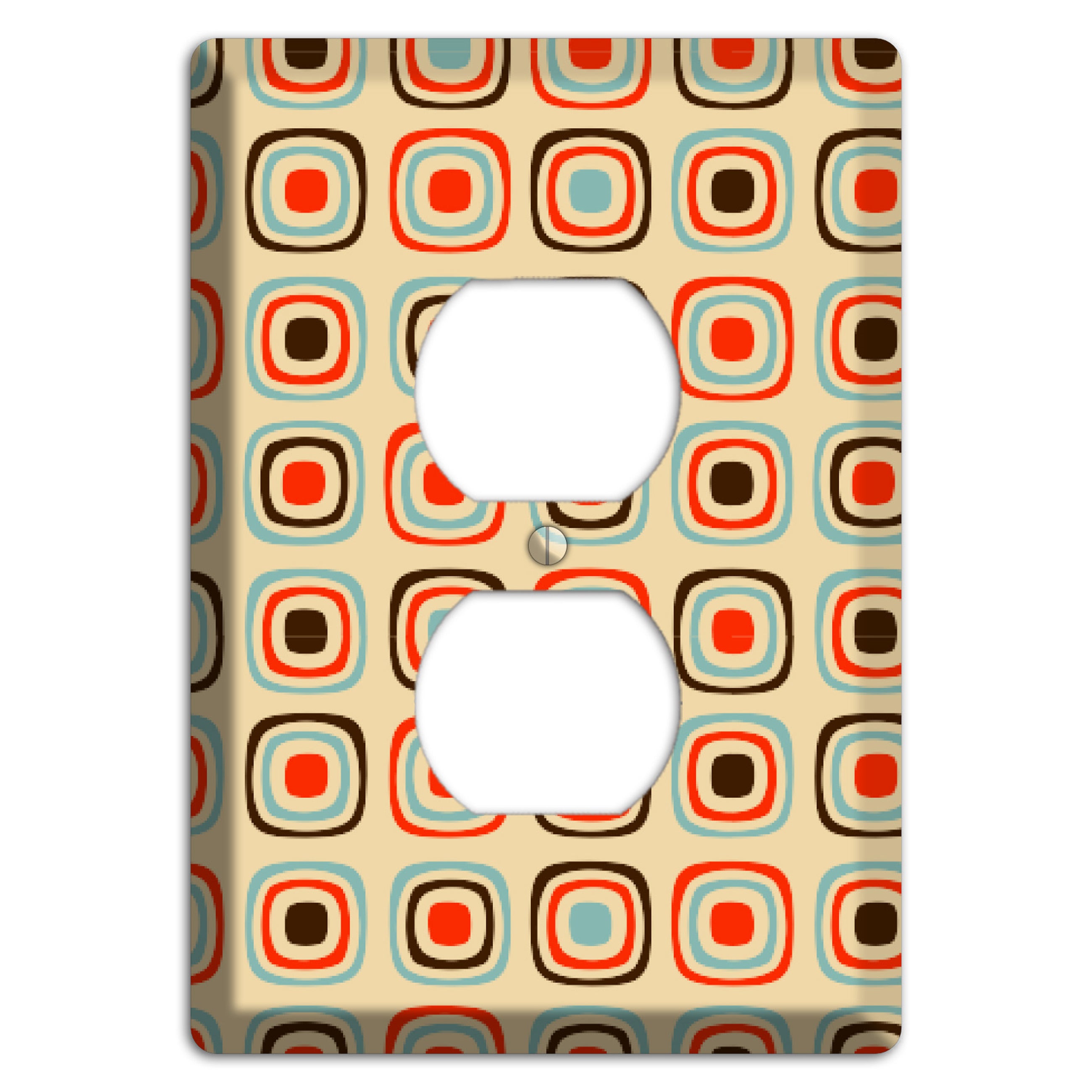 Multi Coral Dusty Blue and Brown Retro Squares Duplex Outlet Wallplate
