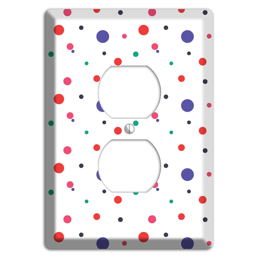 White with Multi Color Small Dots Duplex Outlet Wallplate