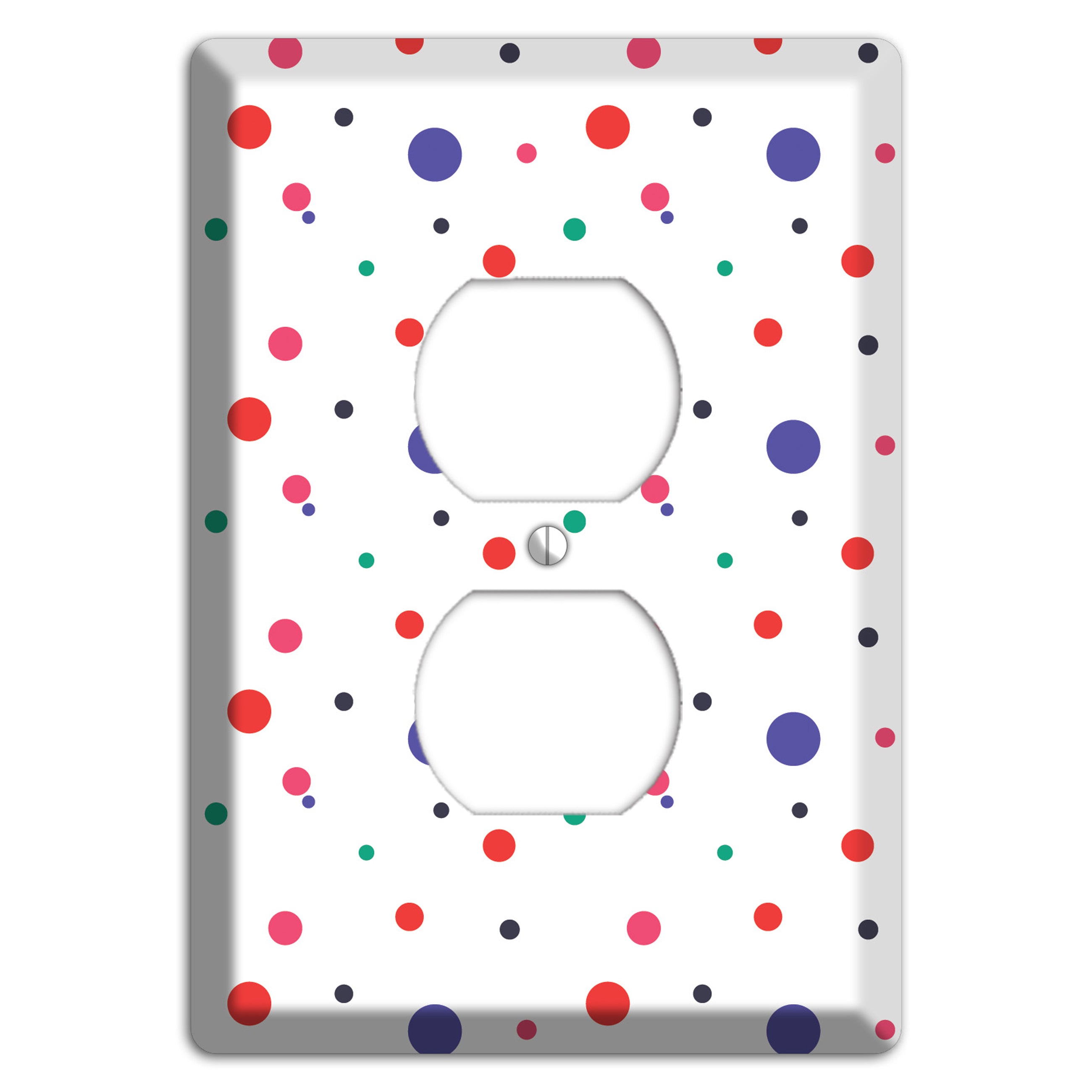 White with Multi Color Small Dots Duplex Outlet Wallplate