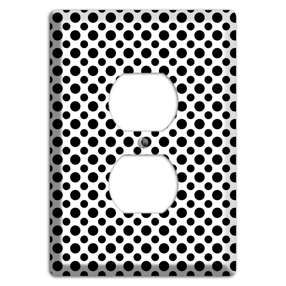 White with Black Multi Small Polka Dots Duplex Outlet Wallplate