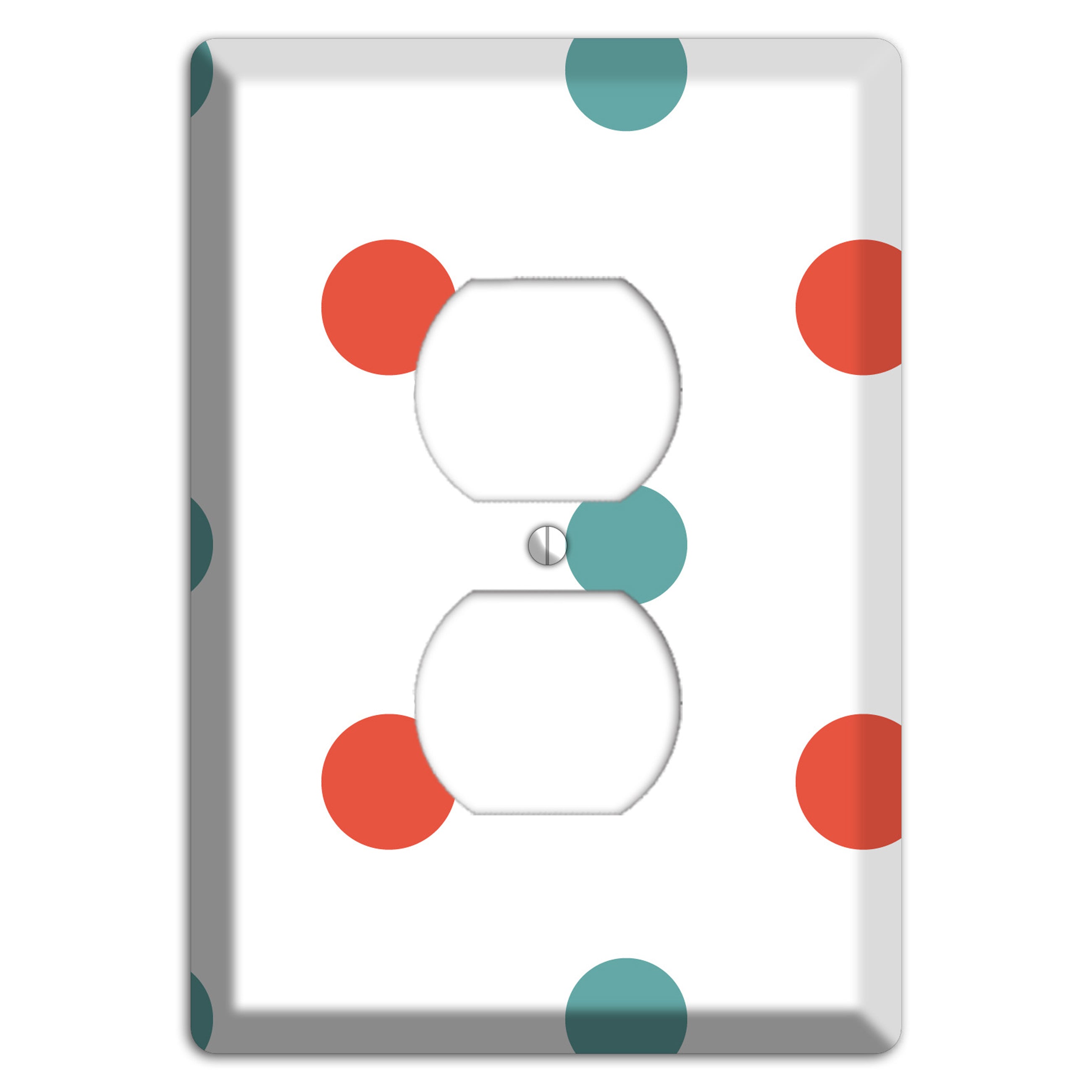 Aqua and Coral Medium Polka Dots Duplex Outlet Wallplate