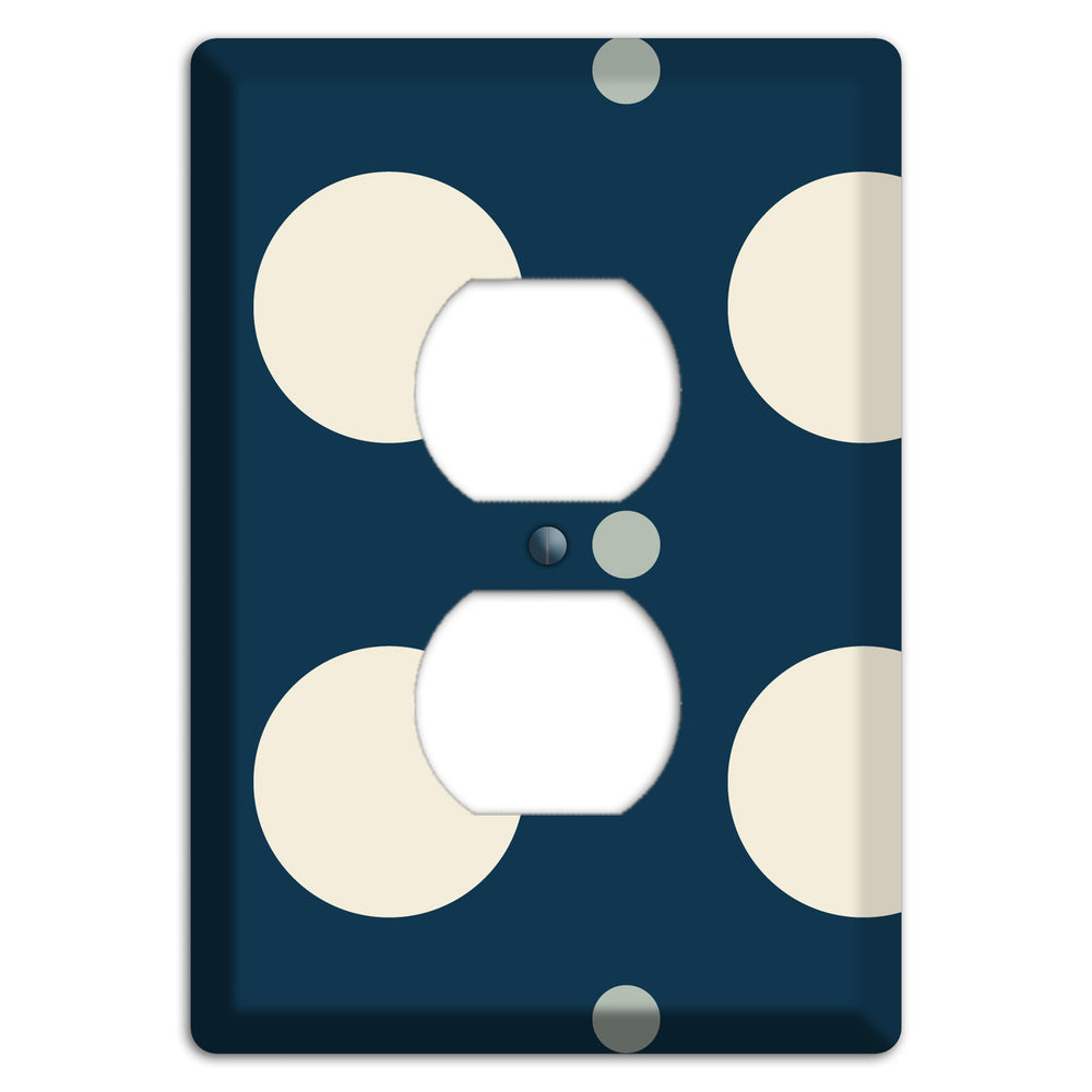 Navy with Off White and Blue Multi Medium Polka Dots Duplex Outlet Wallplate