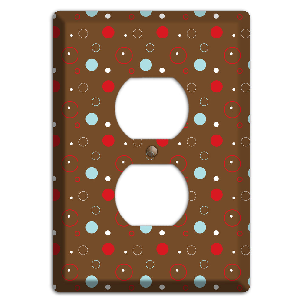 Brown with Red and Dusty Blue Dots and Circles Duplex Outlet Wallplate