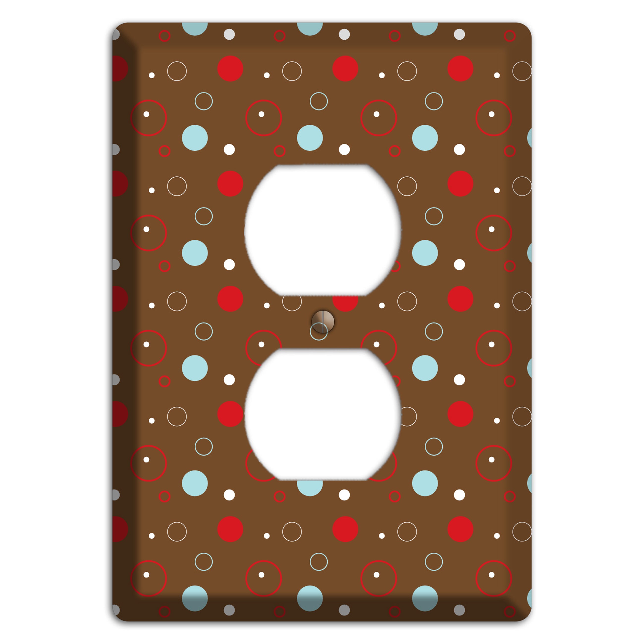 Brown with Red and Dusty Blue Dots and Circles Duplex Outlet Wallplate