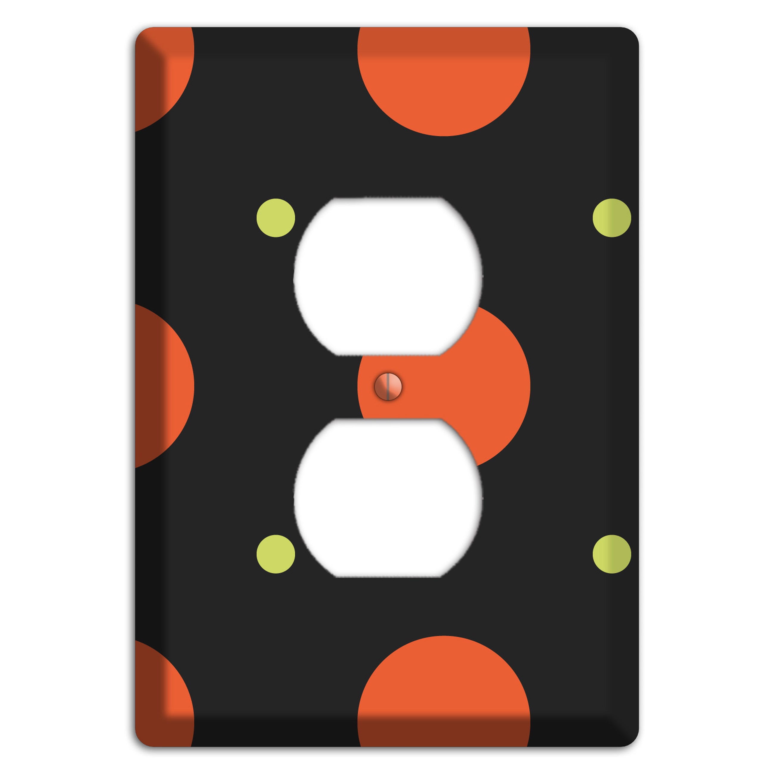 Black wih Orange and Lime Multi Tiled Medium Dots Duplex Outlet Wallplate