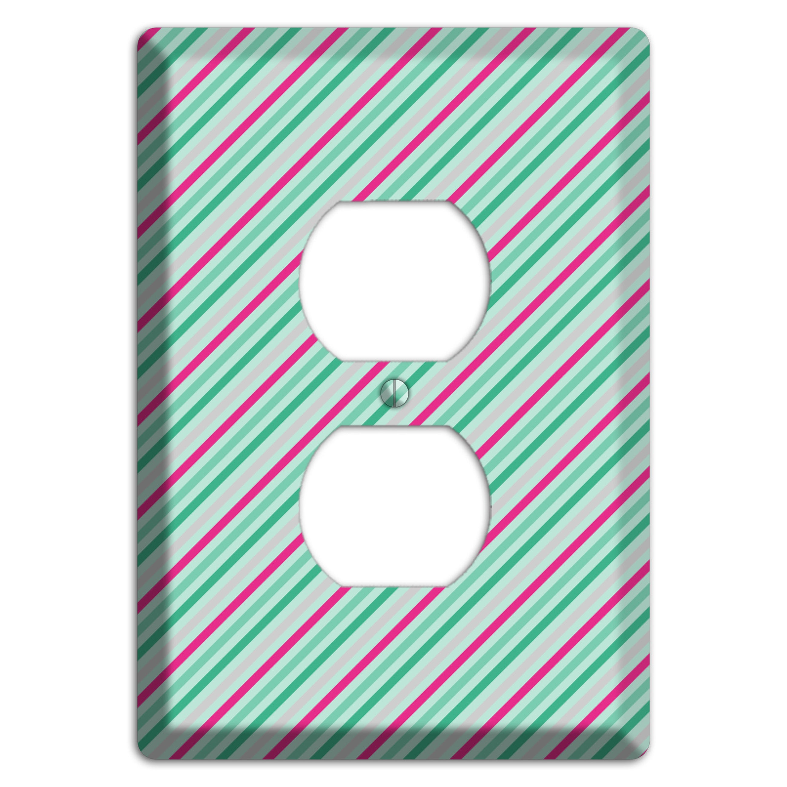 Grey Fuschia and Multi Aqua Angled Stripes Duplex Outlet Wallplate