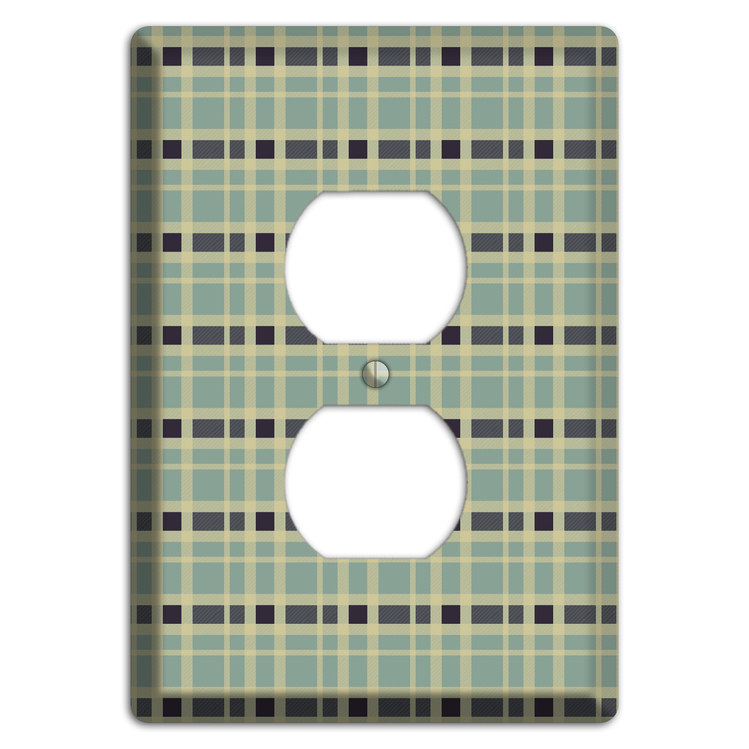 Sage and Black Plaid Duplex Outlet Wallplate