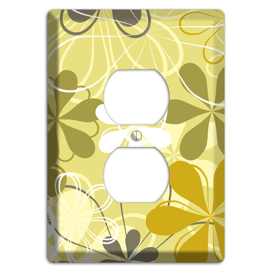 Olive Retro Flowers Duplex Outlet Wallplate