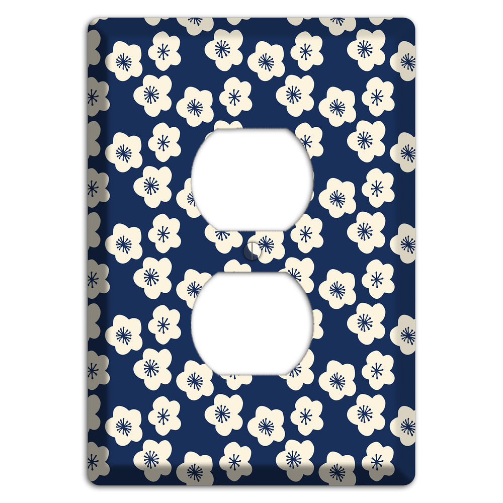 Navy Blossoms Duplex Outlet Wallplate