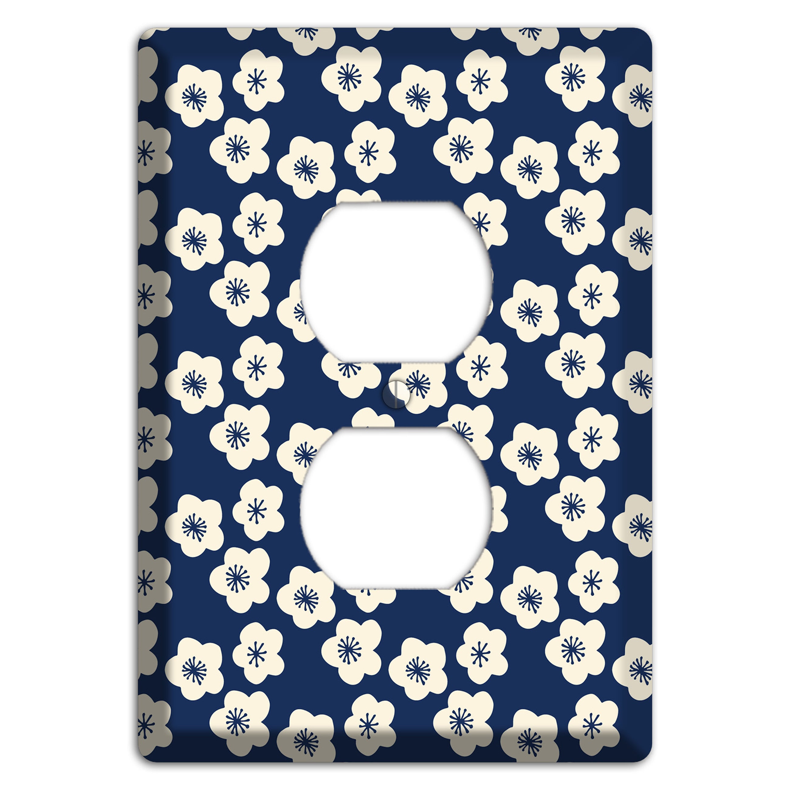Navy Blossoms Duplex Outlet Wallplate