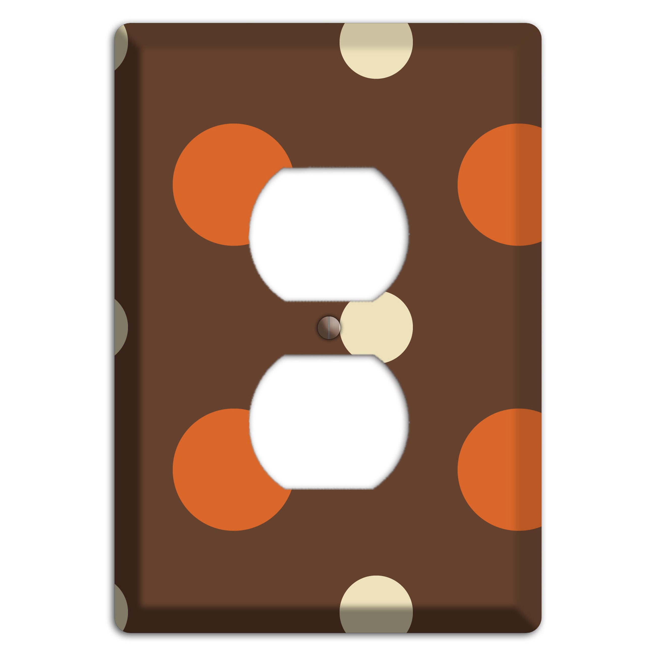 Brown with Coral and Beige Multi Medium Polka Dots Duplex Outlet Wallplate