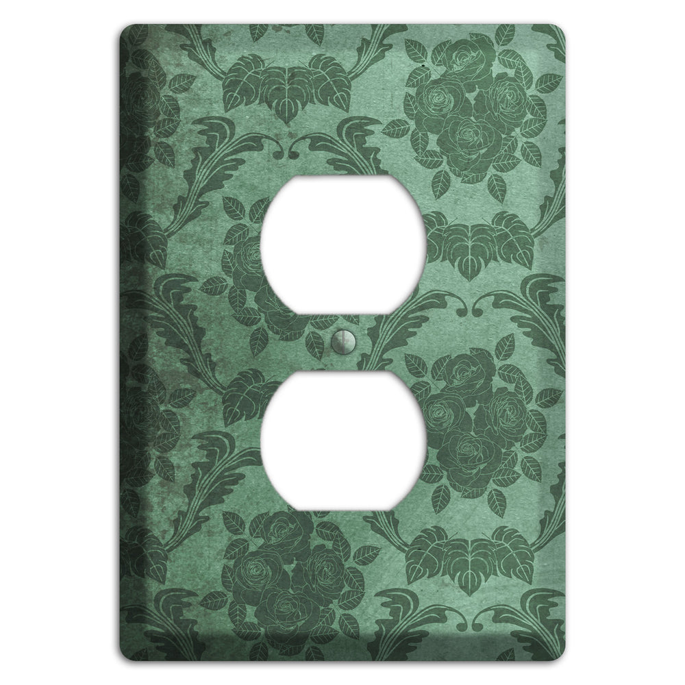 Viridian Green Vintage Rose Damask Duplex Outlet Wallplate