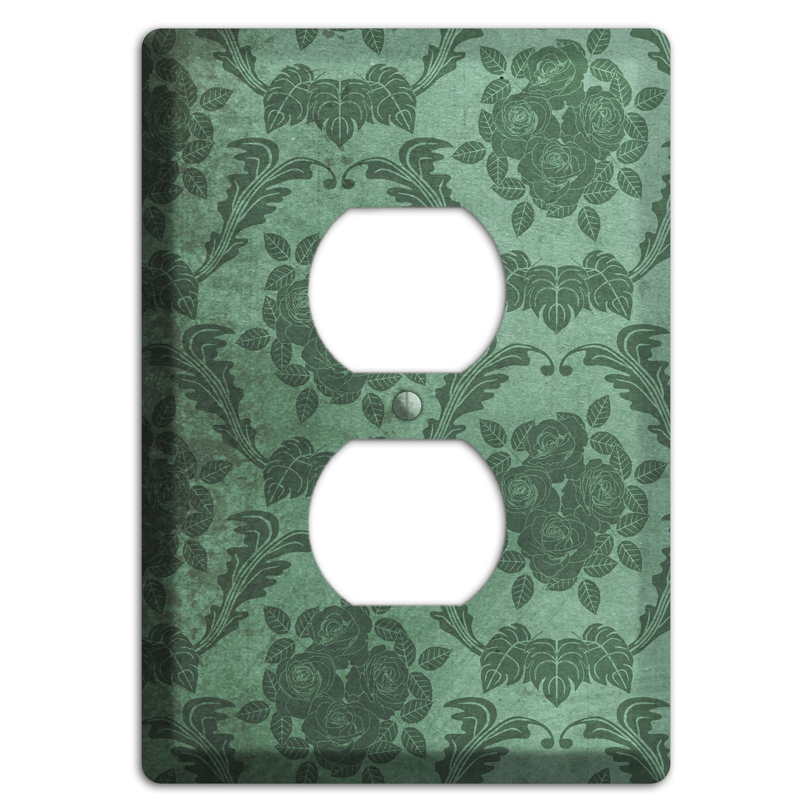 Viridian Green Vintage Rose Damask Duplex Outlet Wallplate