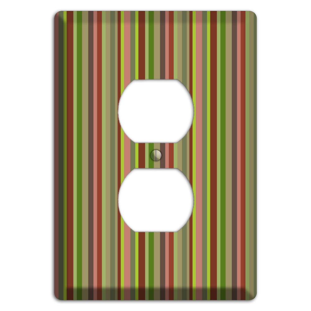Multi Olive Burgundy Vertical Stripes Duplex Outlet Wallplate
