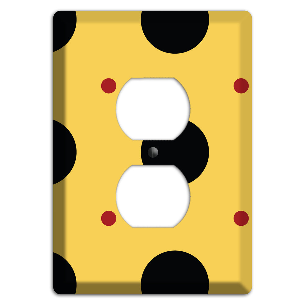 Yellow with Black and Red Multi Tiled Medium Dots Duplex Outlet Wallplate