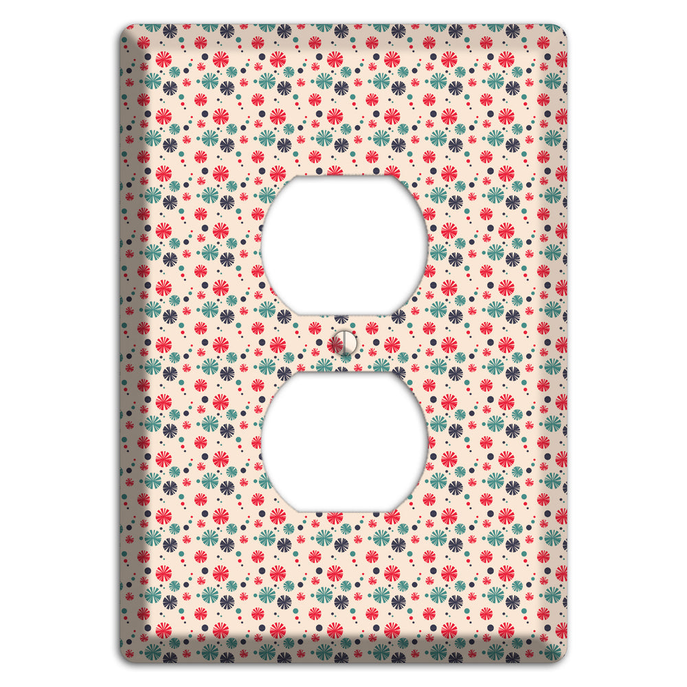 Off White with Red Green Blue Retro Bursts Duplex Outlet Wallplate