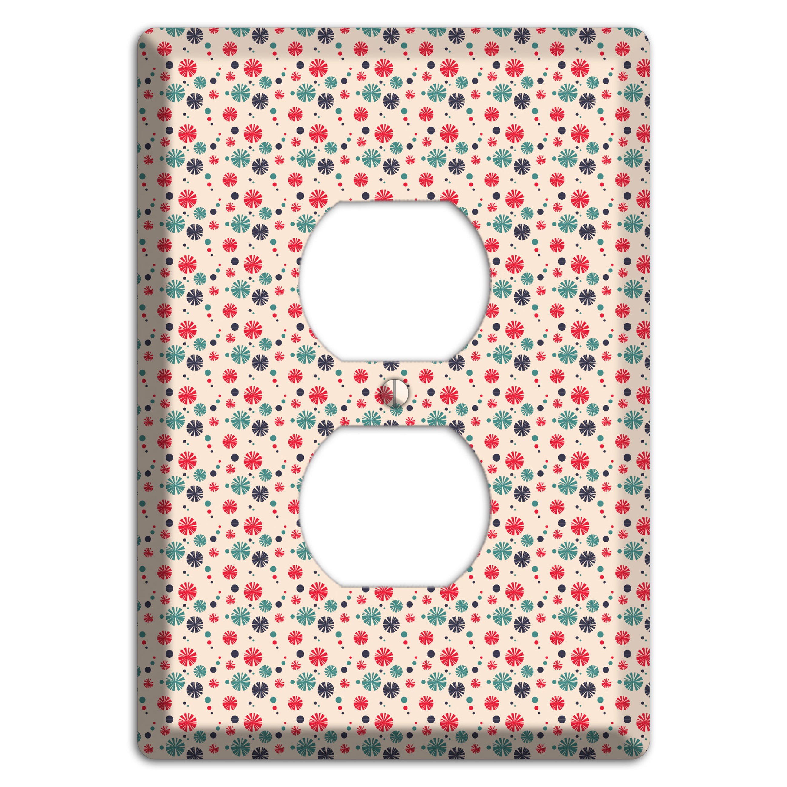 Off White with Red Green Blue Retro Bursts Duplex Outlet Wallplate