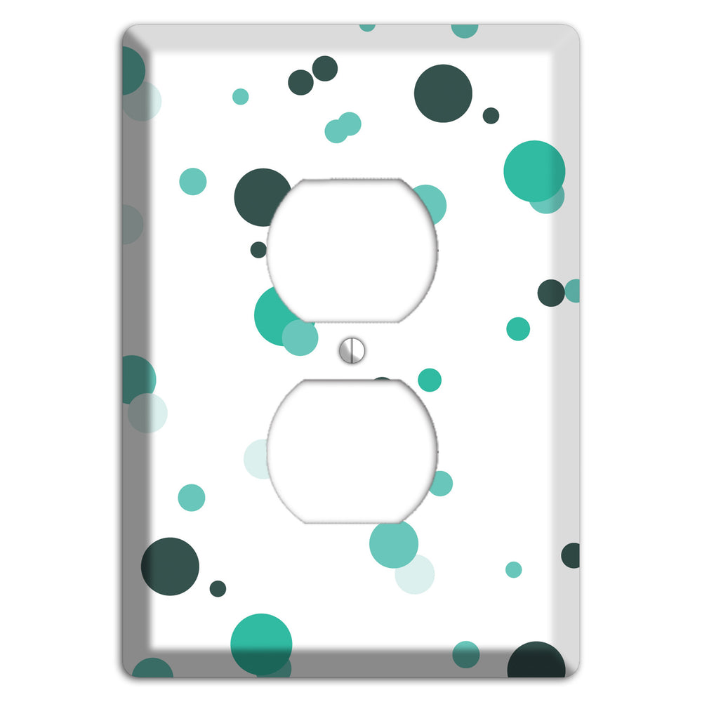 White with Multi Aqua Small Dots Duplex Outlet Wallplate