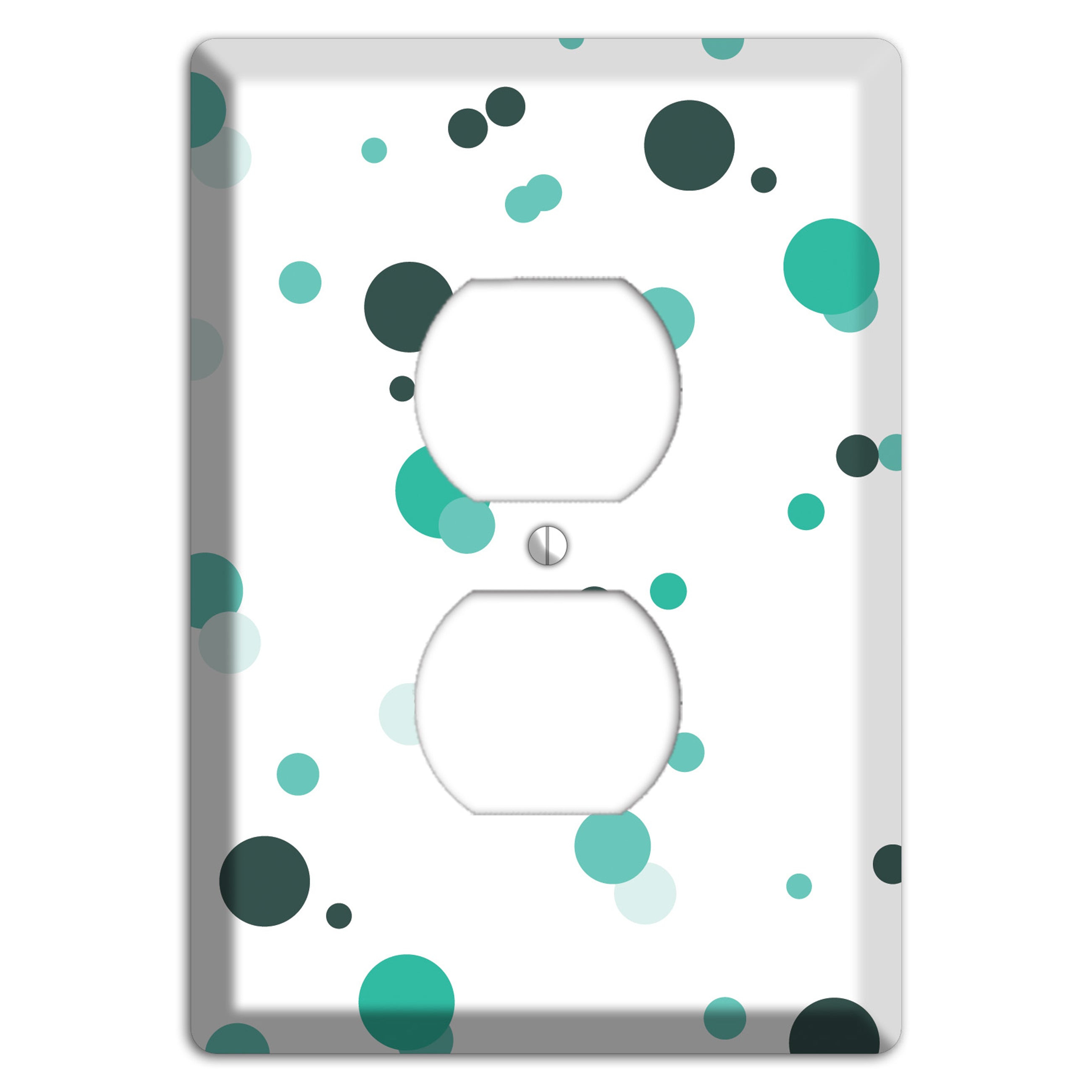 White with Multi Aqua Small Dots Duplex Outlet Wallplate