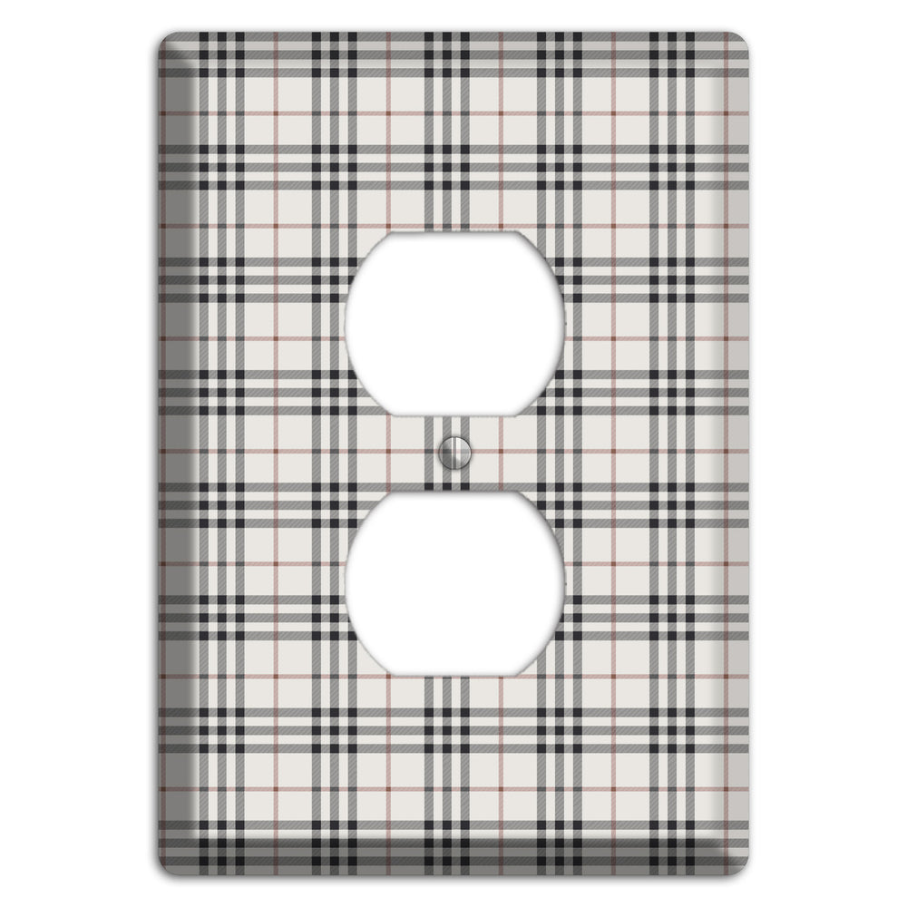 White and Black Plaid Duplex Outlet Wallplate