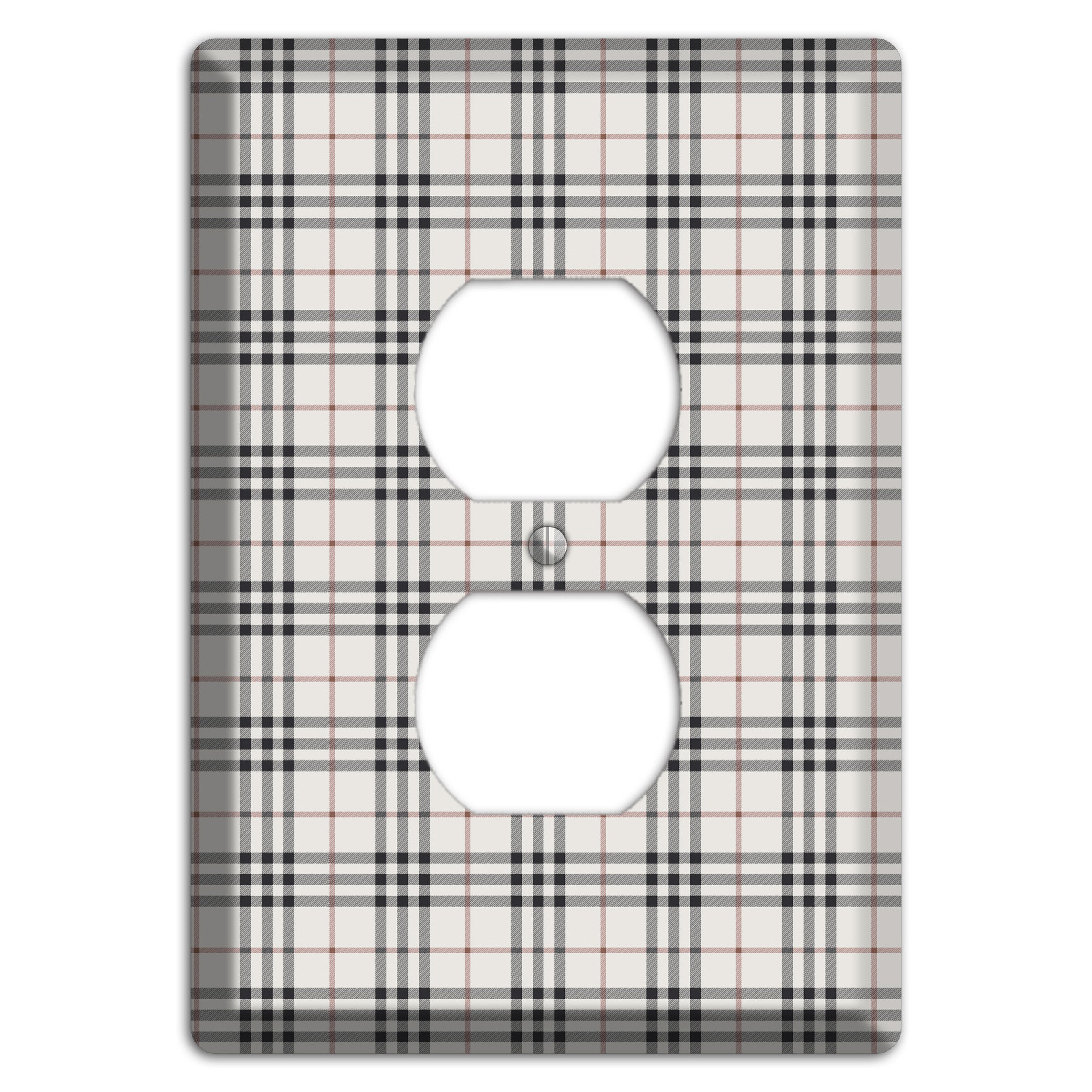 White and Black Plaid Duplex Outlet Wallplate
