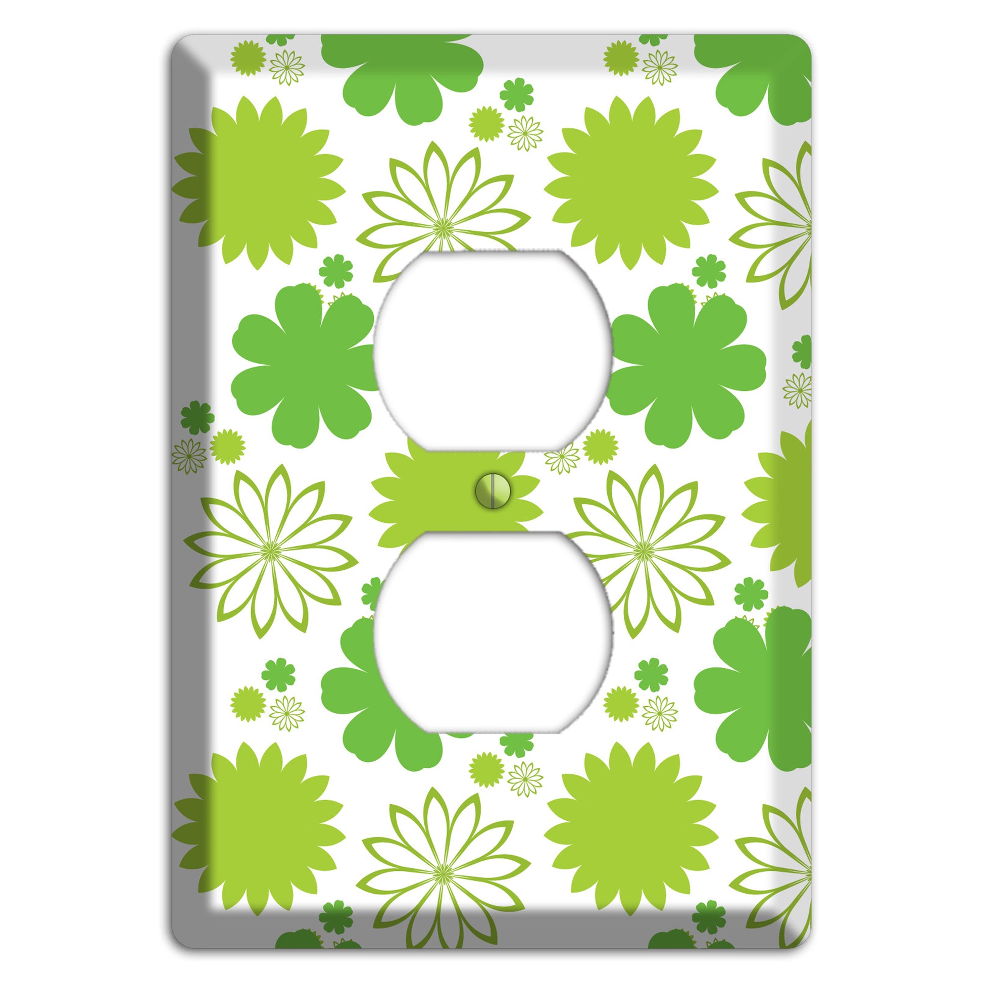 White with Multi Green Floral Contour Duplex Outlet Wallplate