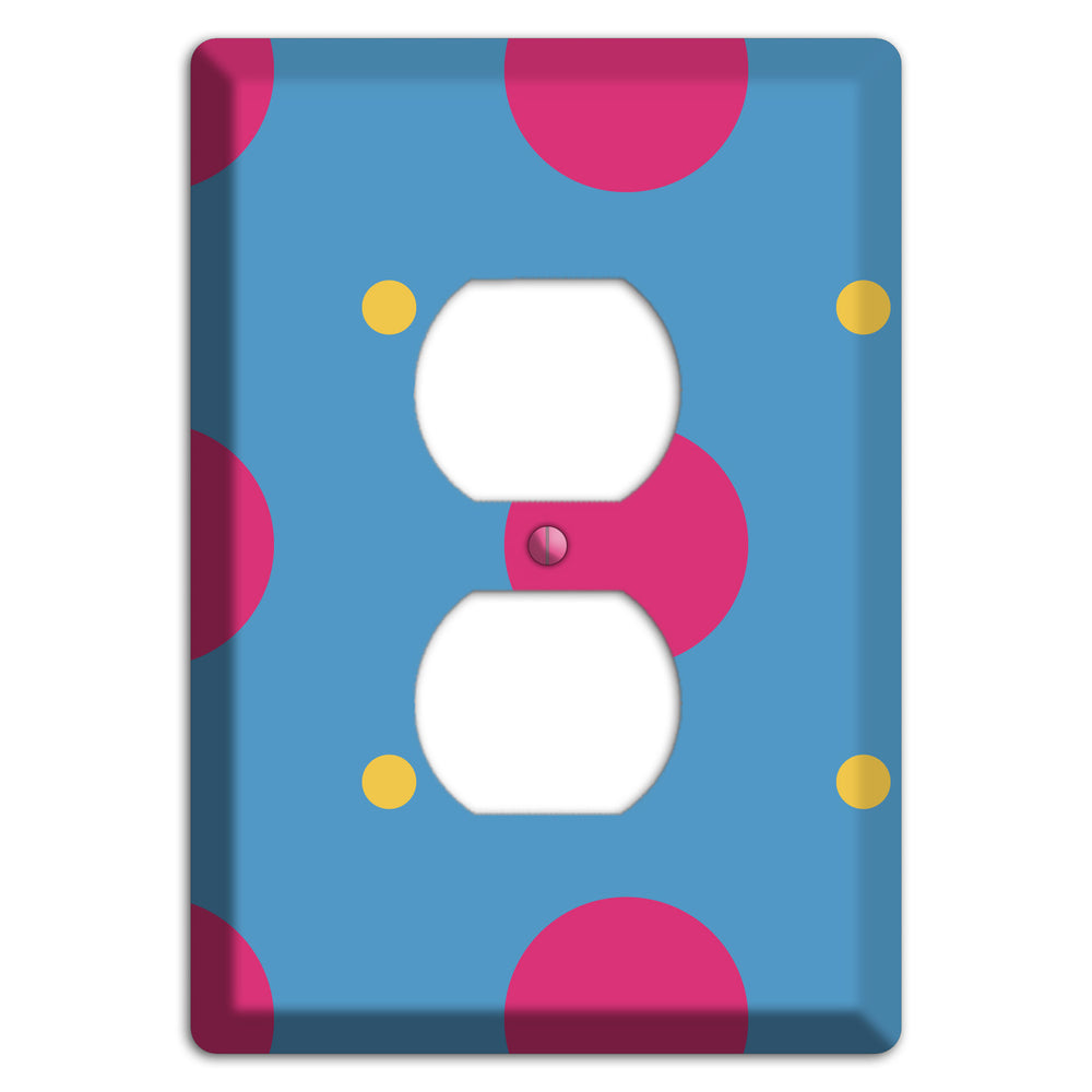 Blue with Pink and Yellow Multi Tiled Medium Dots Duplex Outlet Wallplate
