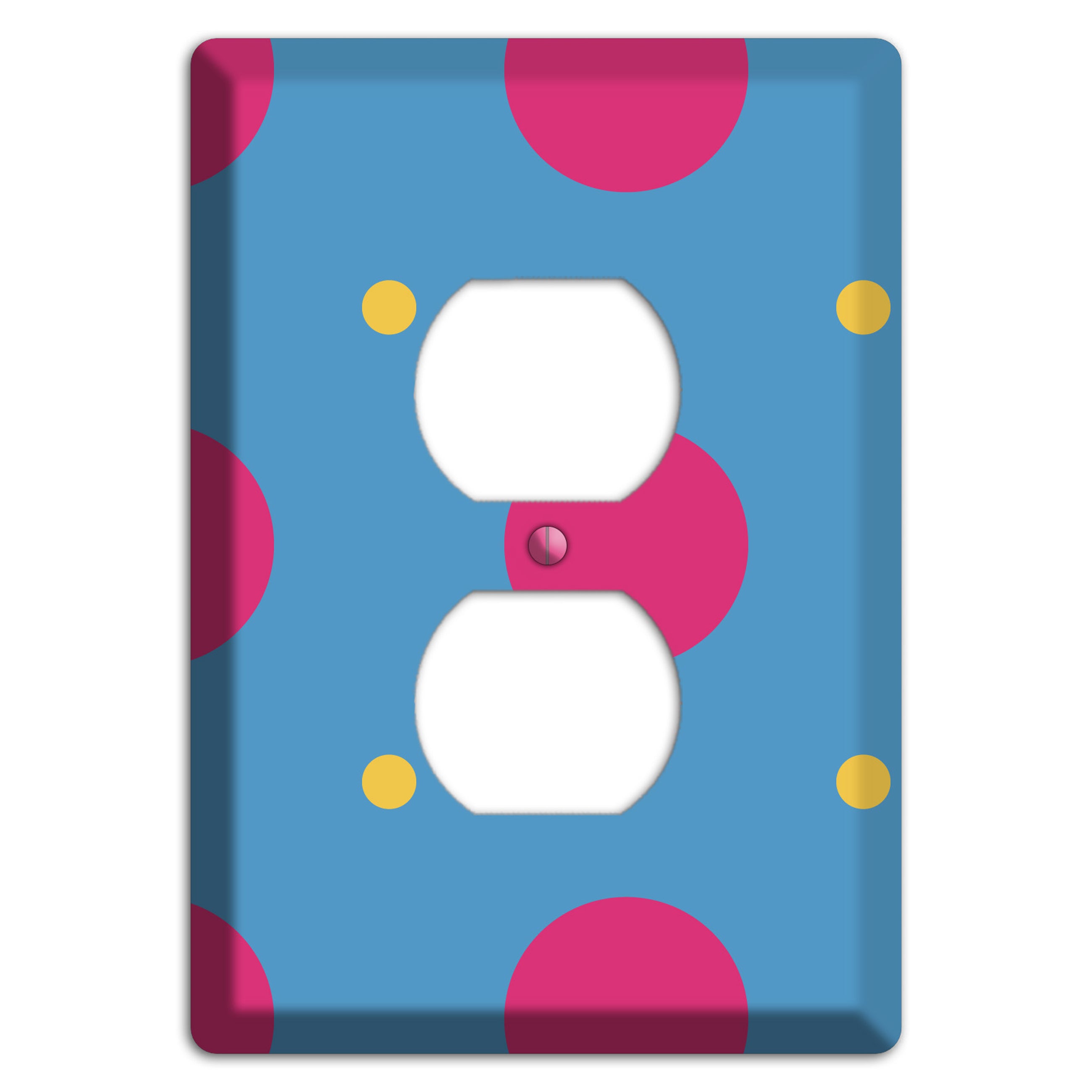 Blue with Pink and Yellow Multi Tiled Medium Dots Duplex Outlet Wallplate
