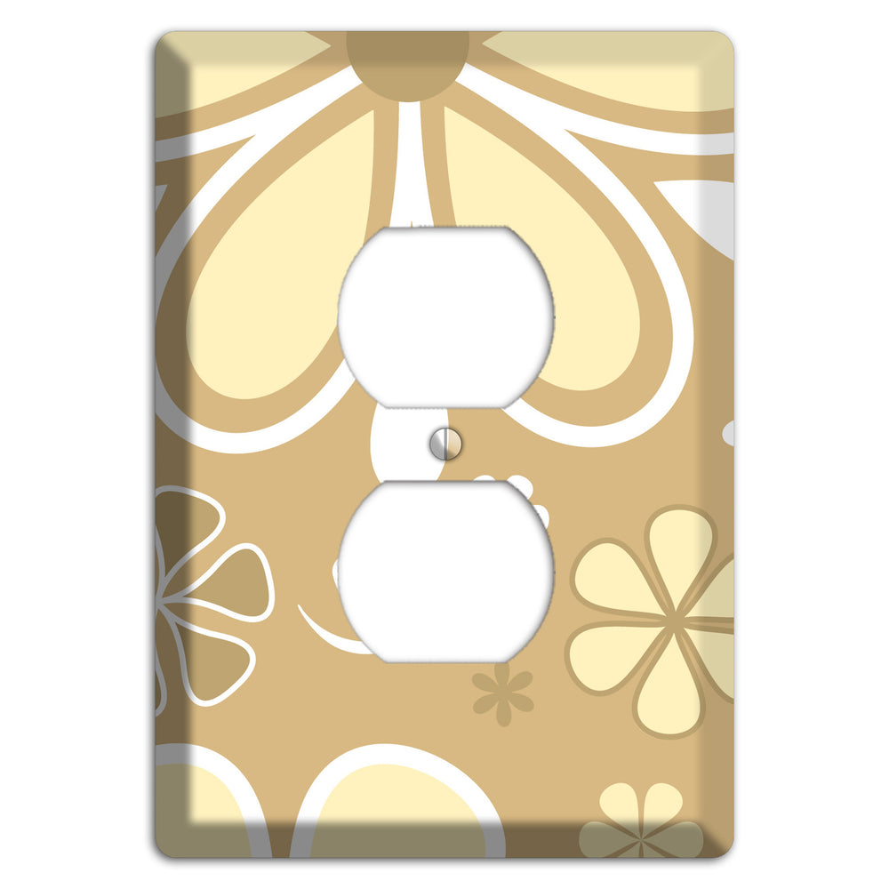 Beige Retro Flowers Duplex Outlet Wallplate