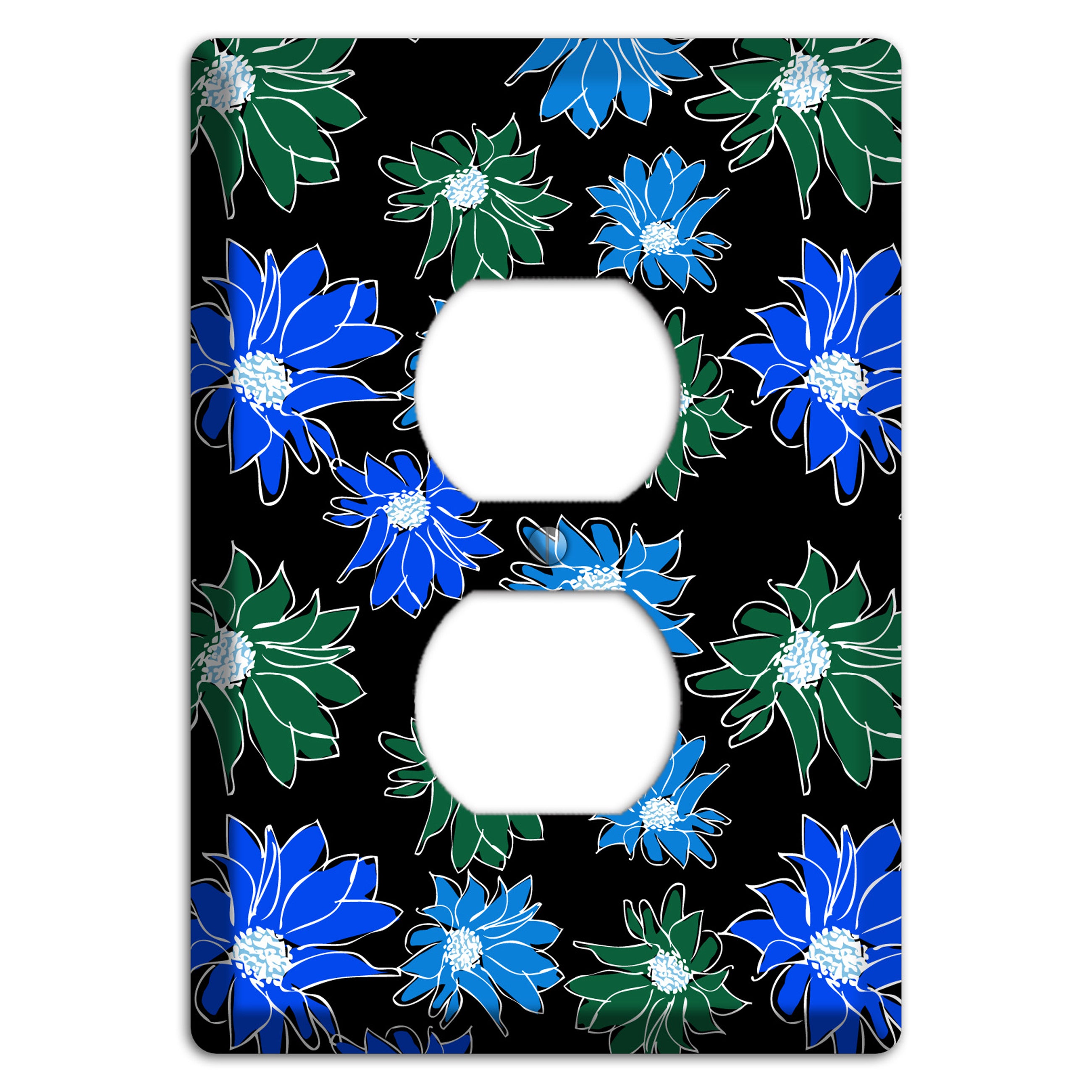Blue and Green Flowers Duplex Outlet Wallplate