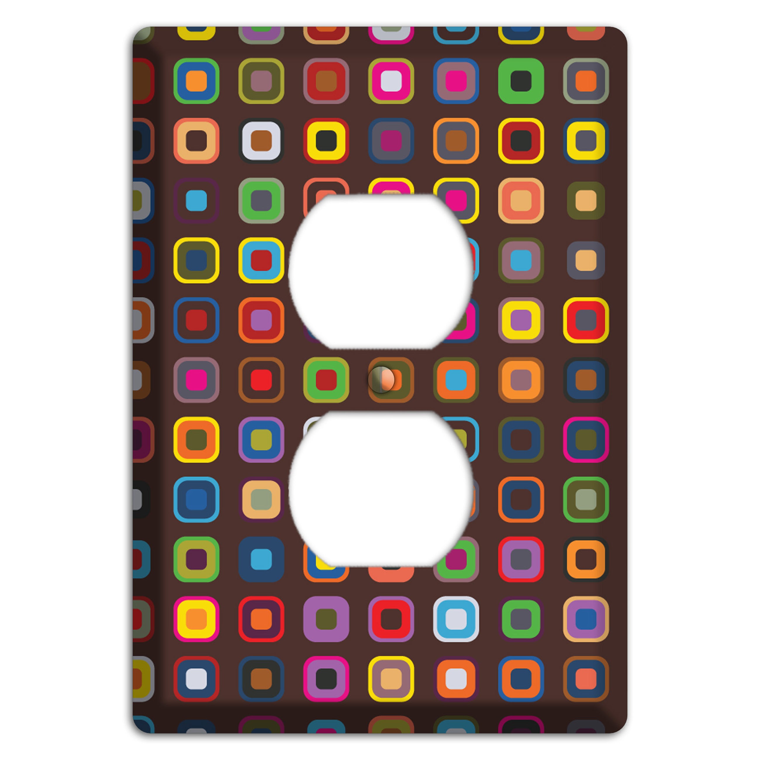 Brown with Multi Retro Squares Duplex Outlet Wallplate