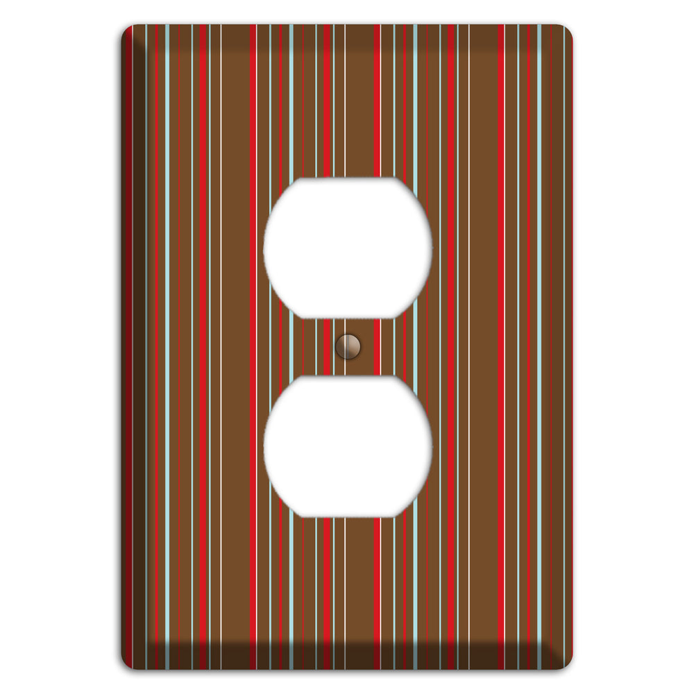 Brown Red and Dusty Blue Vertical Stripes Duplex Outlet Wallplate