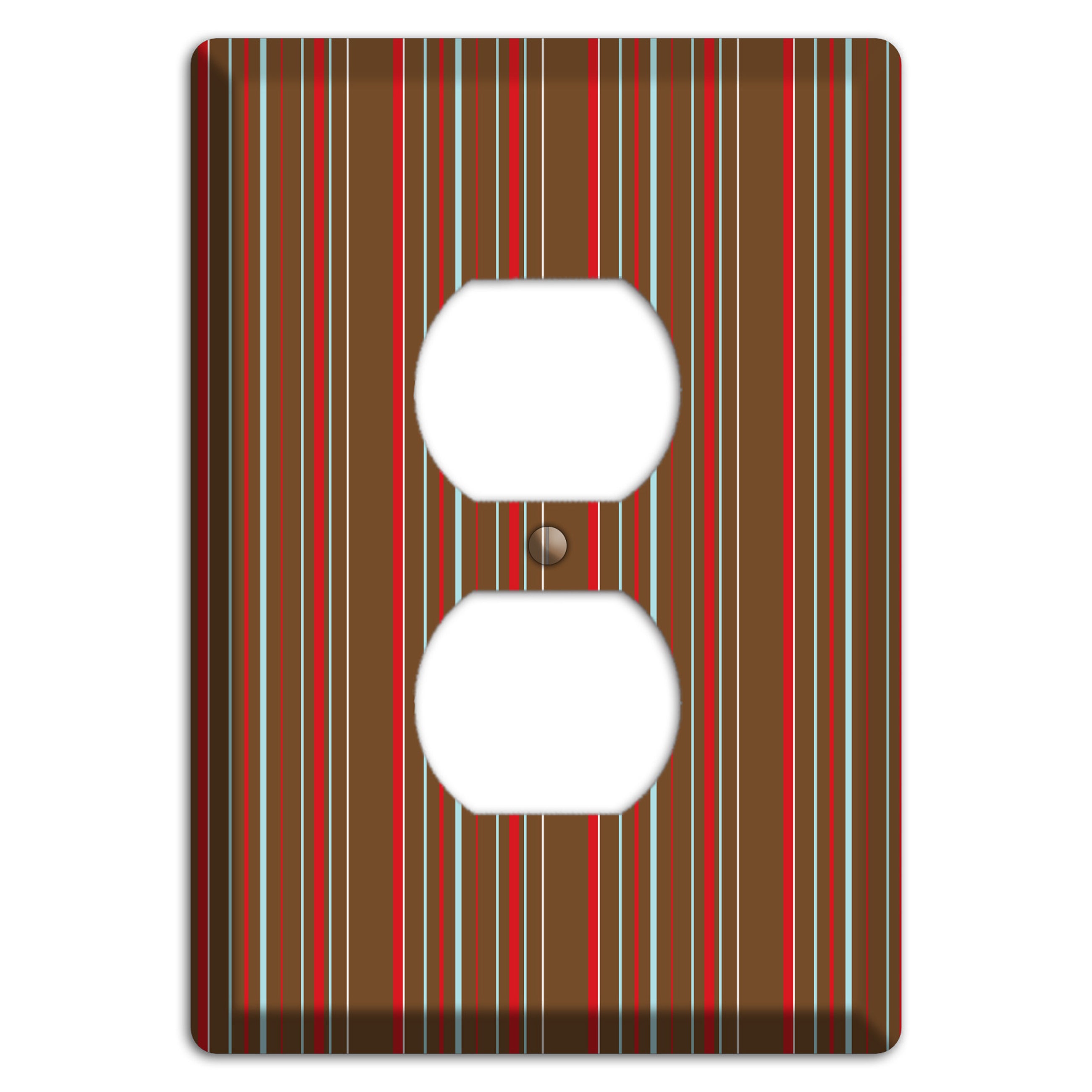 Brown Red and Dusty Blue Vertical Stripes Duplex Outlet Wallplate