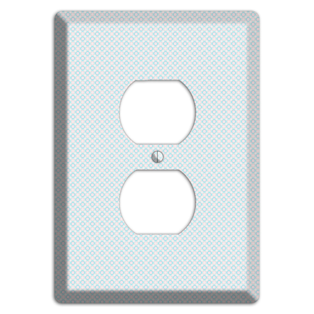 White with Light Blue Tiny Arabesque Duplex Outlet Wallplate