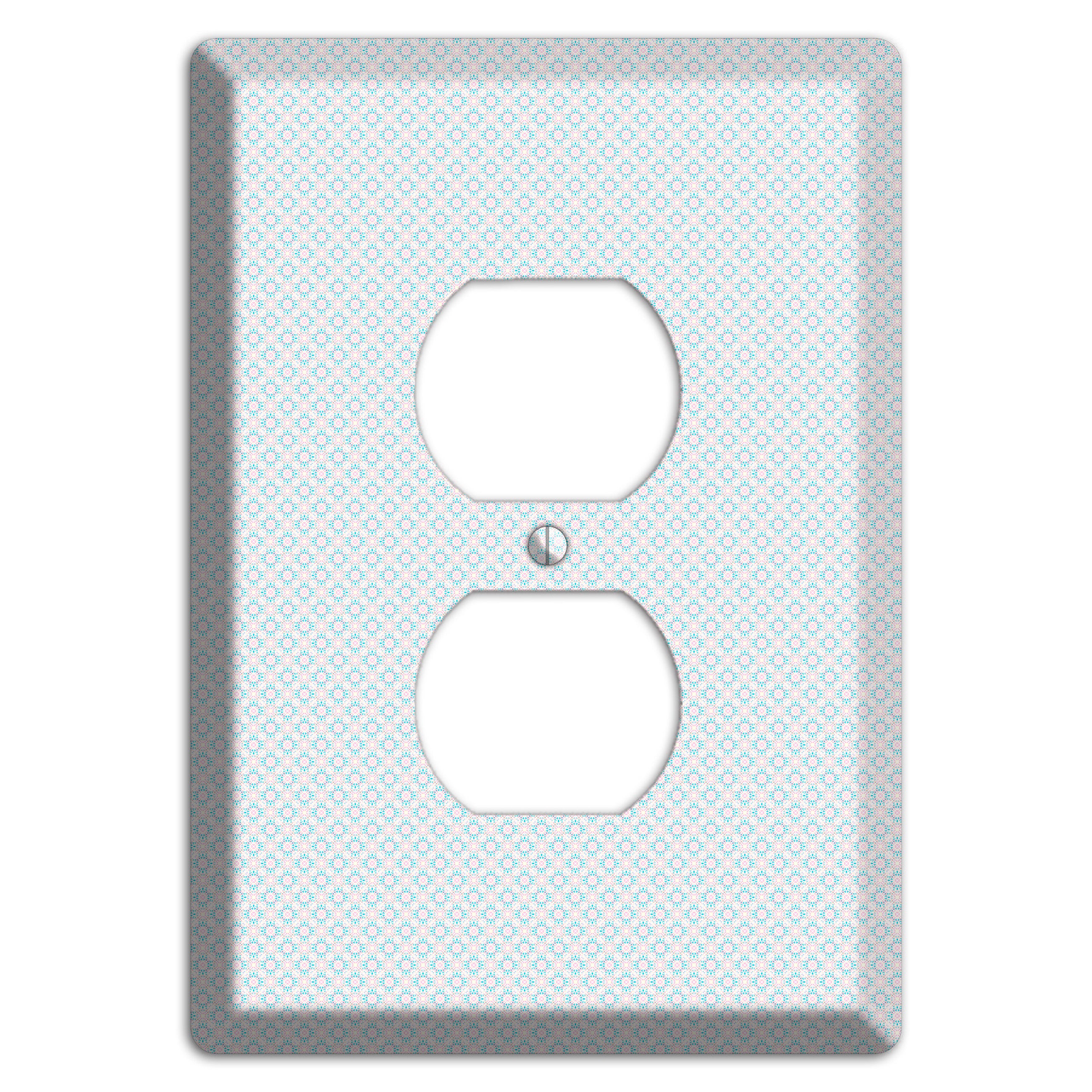 White with Light Blue Tiny Arabesque Duplex Outlet Wallplate