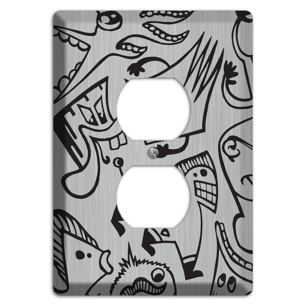 Whimsical Faces 1 Stainless Steel Duplex Outlet Wallplate