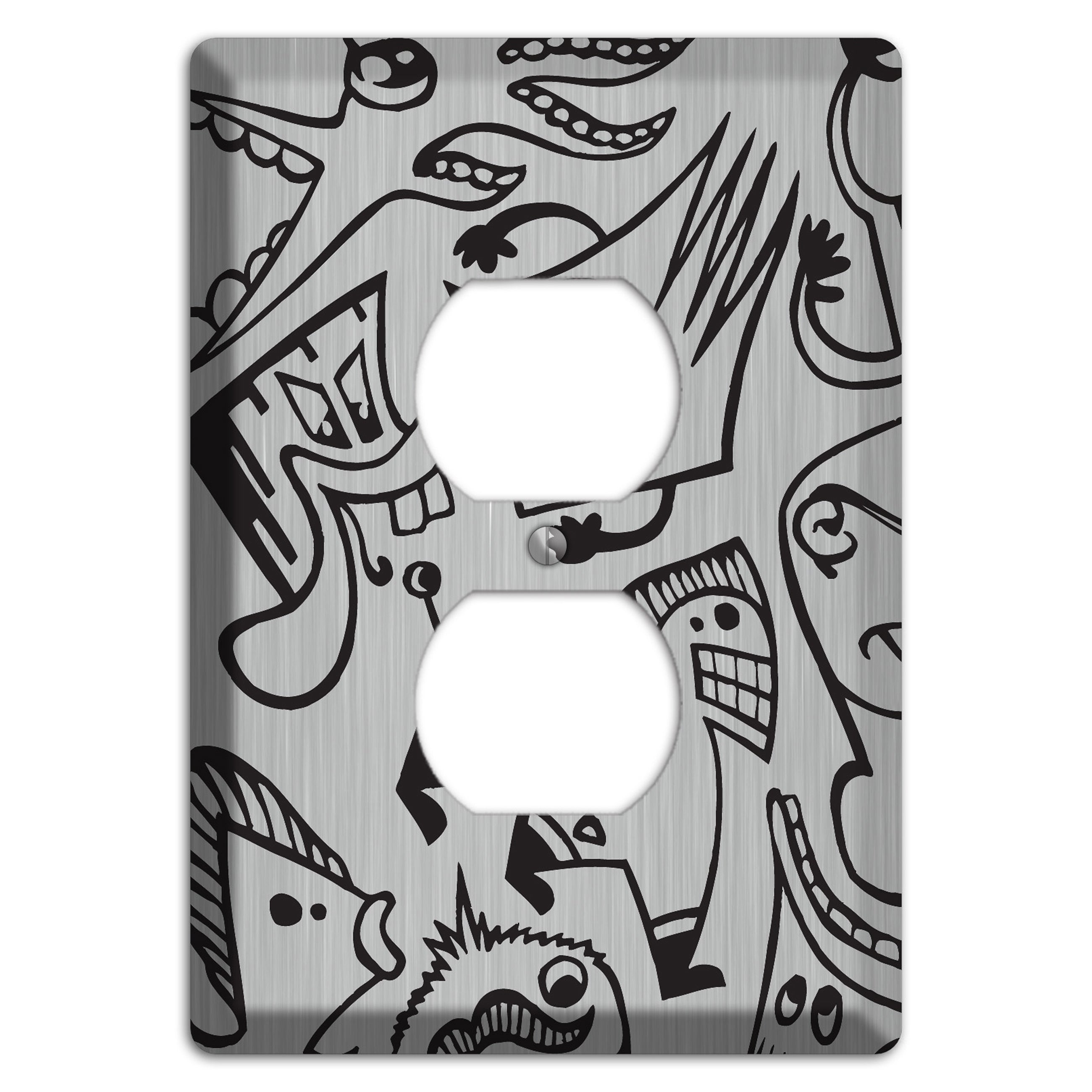 Whimsical Faces 1  Stainless Duplex Outlet Wallplate
