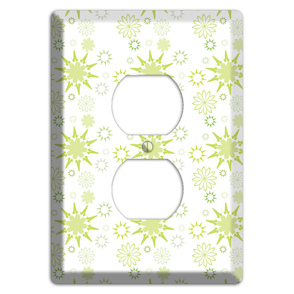 White with Multi Lime Floral Contour Retro Burst Duplex Outlet Wallplate