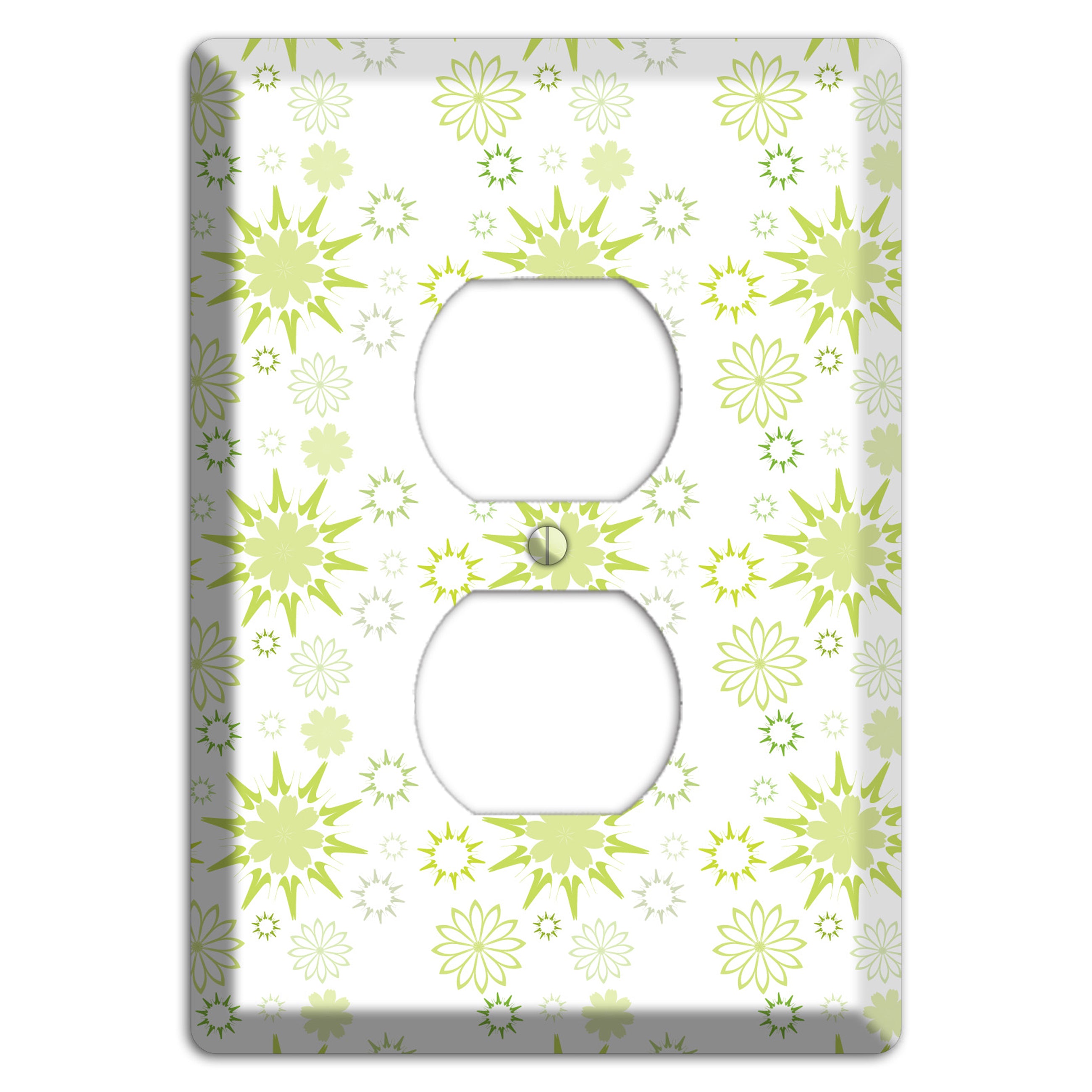 White with Multi Lime Floral Contour Retro Burst Duplex Outlet Wallplate