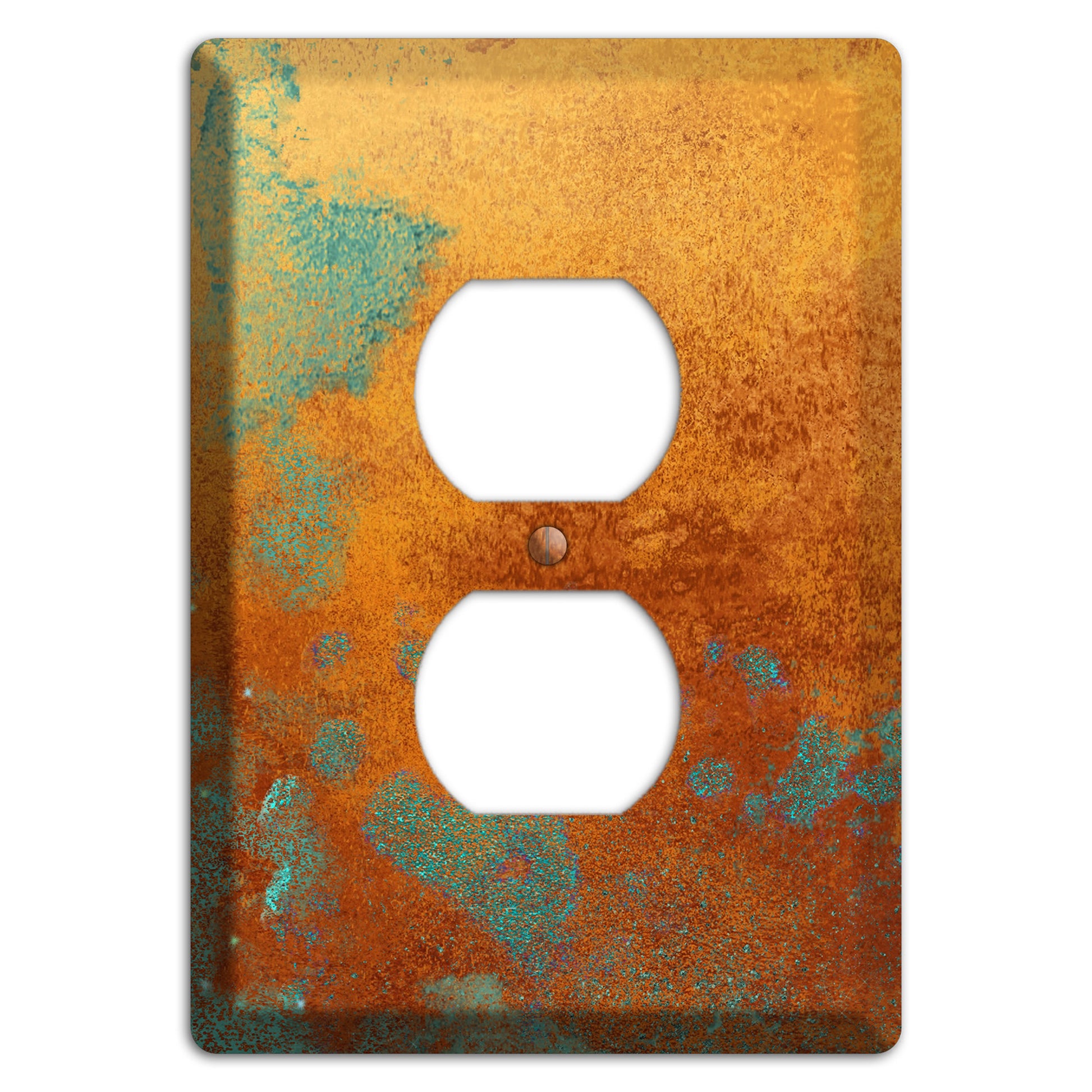Antique Copper with Green Duplex Outlet Wallplate