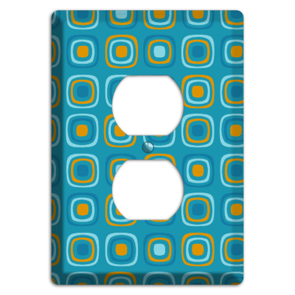 Teal and Mustard Rounded Squares Duplex Outlet Wallplate