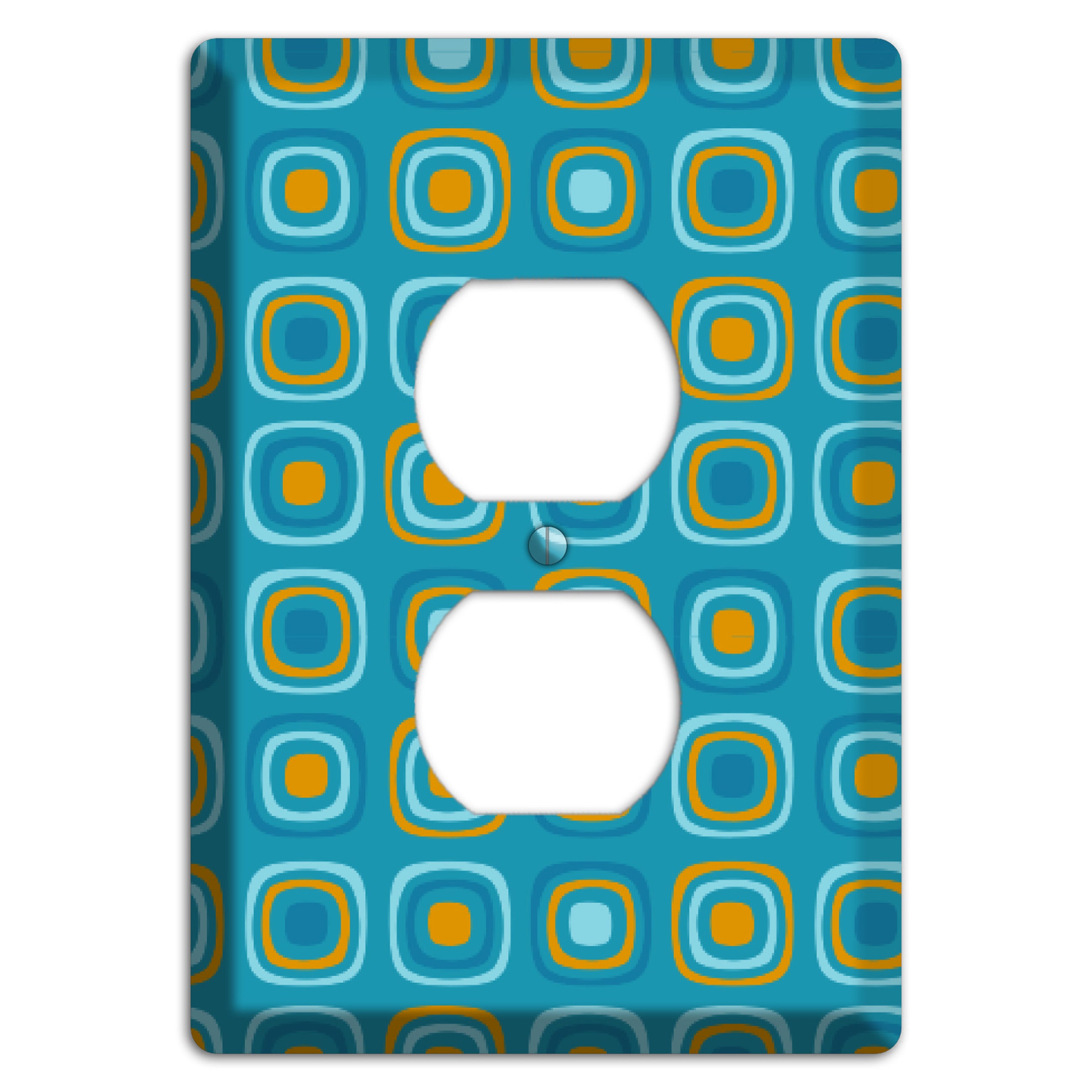 Teal and Mustard Rounded Squares Duplex Outlet Wallplate
